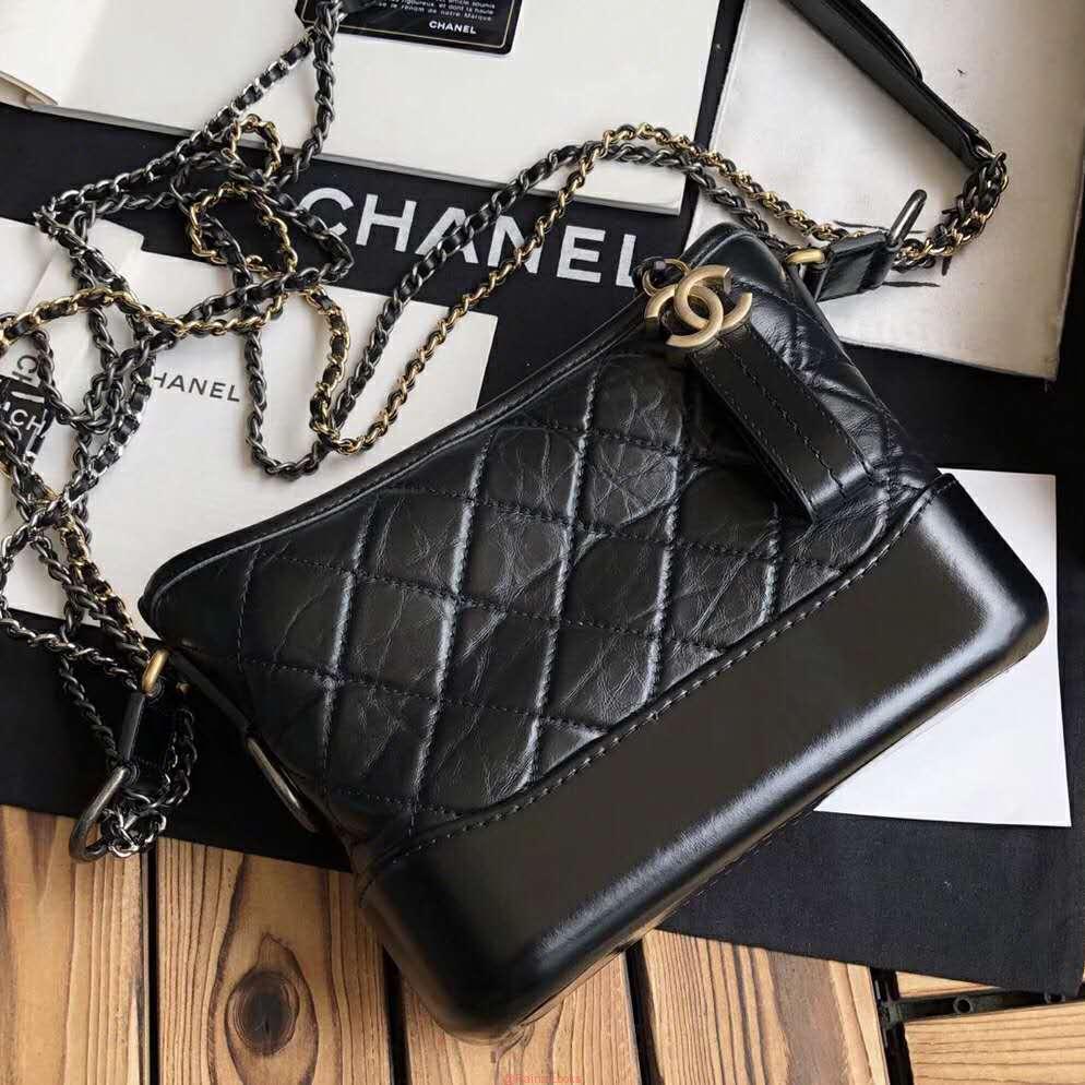 Chanel Calfskin Quilted Small Gabrielle Hobo Black White  STYLISHTOP